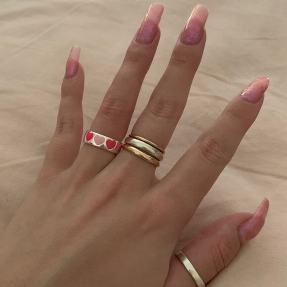 Evry Jewels Silver Tone Chunky Pink Heart Bandring - Picture 2 of 8